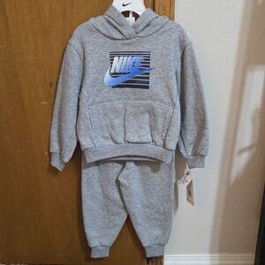 Nike Kids' Gray Tracksuit with Blue Logo